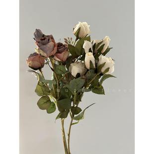饰 仿真花加花瓶轻奢复古玫瑰花高档客厅餐桌花摆花假花插花家居装
