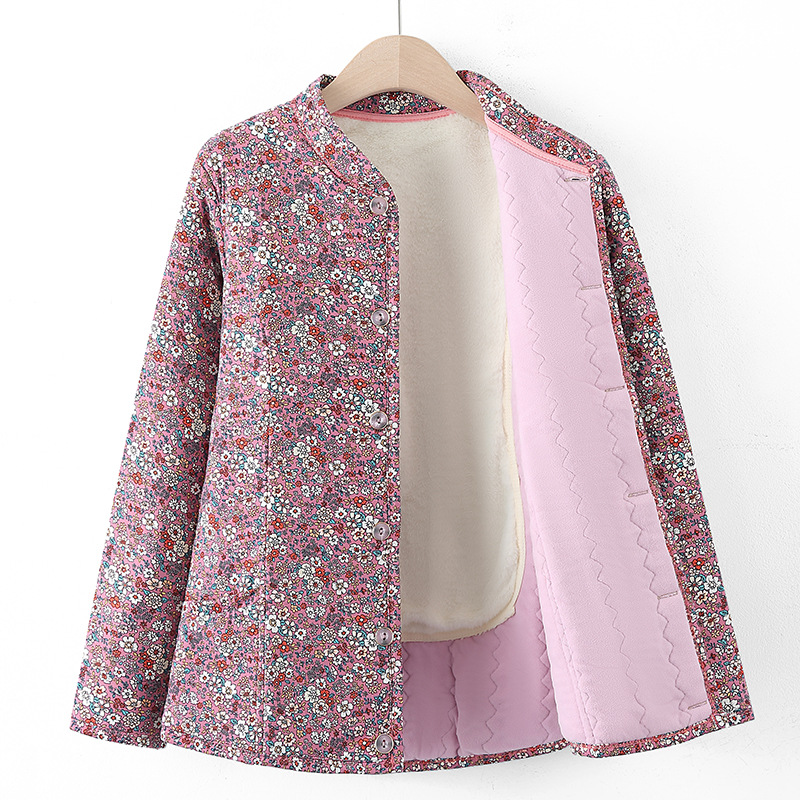 妈妈装冬季加绒护腰碎花小棉袄