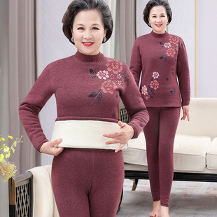 奶奶冬装保暖内衣套装女中老年人妈妈秋衣秋裤老太太加绒加厚秋冬