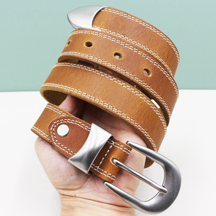 真皮cleanfit风格头层牛皮复古细皮带女百搭疯马皮小众男士细腰带