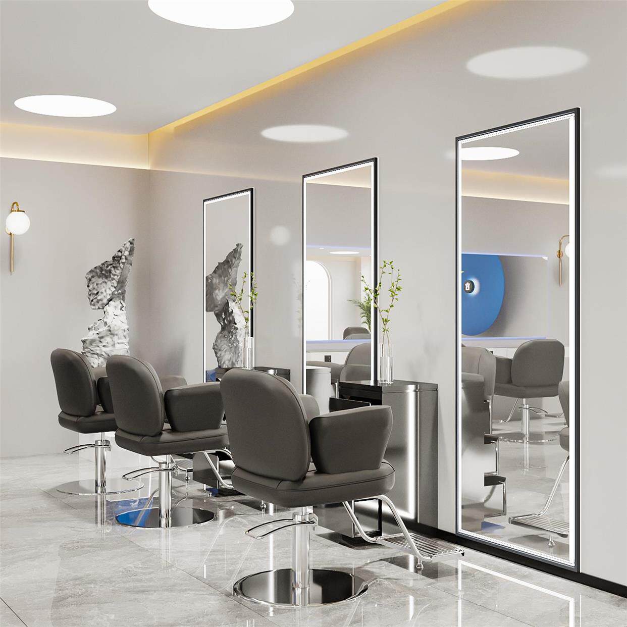 带灯理发店镜台发廊专用烫染区美发店理发镜子单面靠墙落地镜包邮