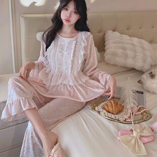 秋冬钻石绒两件套甜美公主风蕾丝外穿家居服套装 2025新款 睡衣韩版