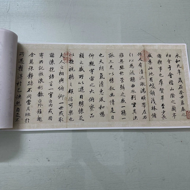 董其昌临褚遂良兰亭序复古书法字画行书真迹微喷仿古装裱手卷装饰