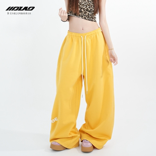 1275 简约显瘦阔腿弯刀裤 大佬街舞潮牌原创美式 jazz辣妹运动卫裤