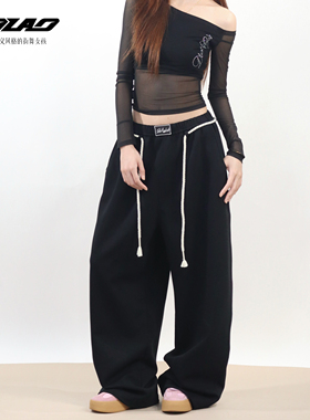 大佬街舞潮牌原创烫钻卫裤抽绳jazz显瘦直筒凉感休闲裤美式7826