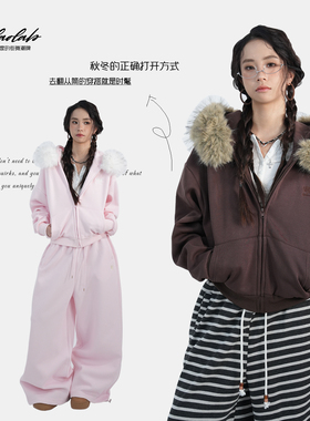 大佬街舞潮牌美式简约复古毛领外套加绒加厚保暖秋冬显瘦短款8073