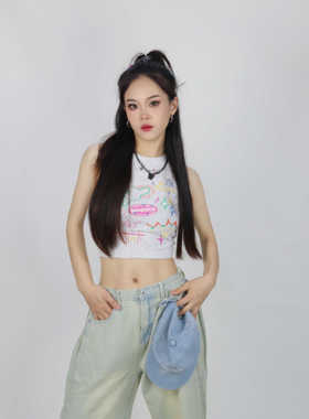 大佬街舞潮牌多巴胺工字背心夏季无袖遮副乳显瘦jazz辣妹美式TX79