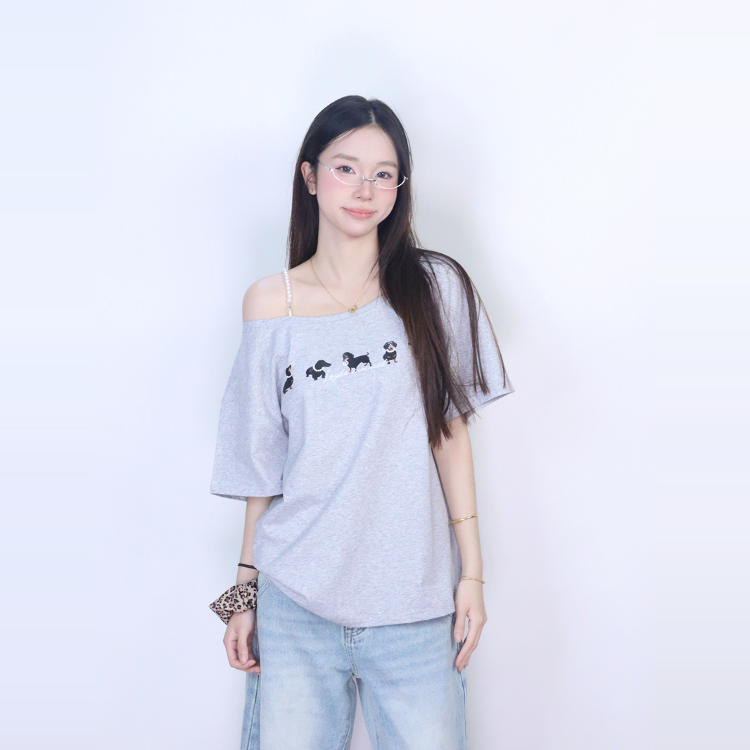 珍珠小狗抒情潮牌斜肩显瘦X271