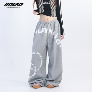 K286 jazz垂感阔腿休闲裤 大佬街舞潮牌美式 嘻哈字母印花运动卫裤
