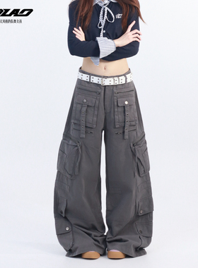 大佬街舞潮牌美式高街多口袋工装裤机能解构设计重工阔腿裤5753