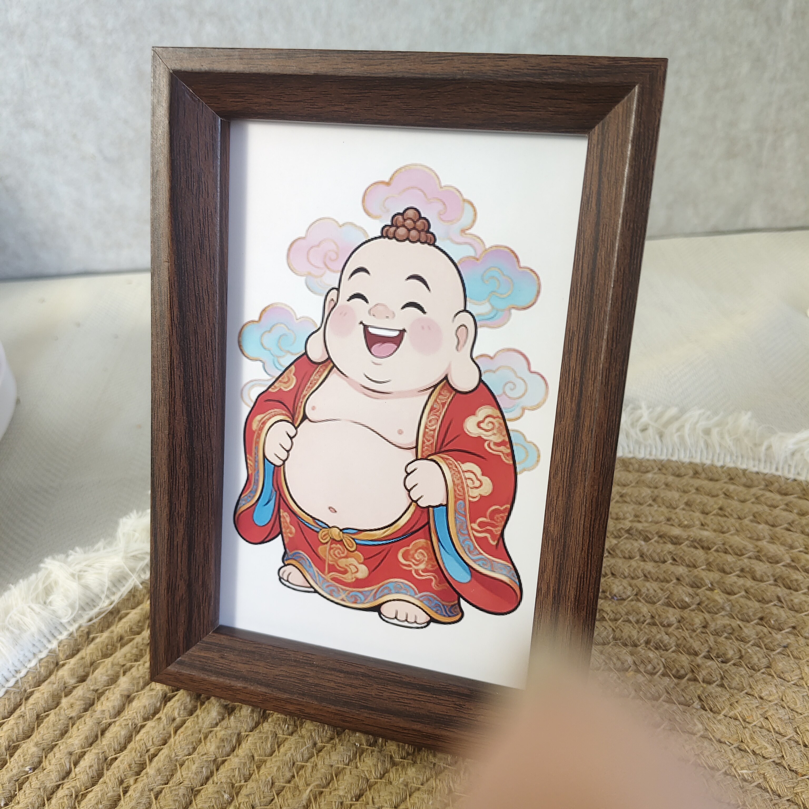 国风卡通弥勒佛装饰画好运摆件