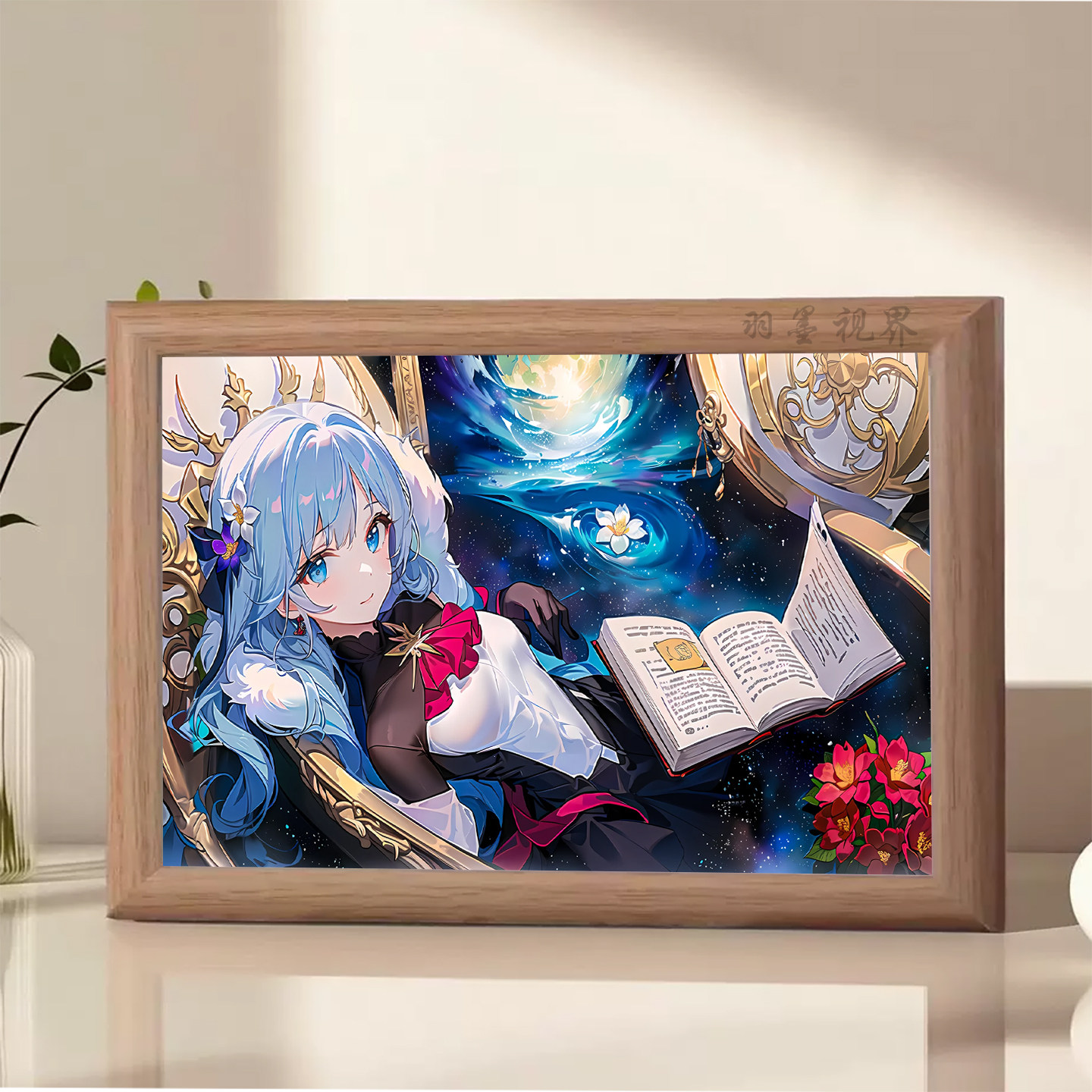 蓝发礼服少女魔法书本蓝调魔幻风