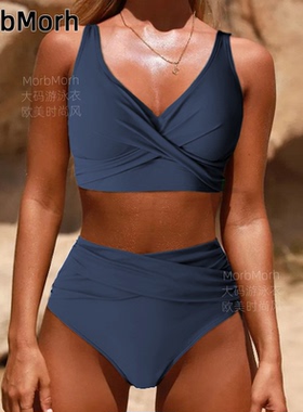 欧美2025大码胖mm度假风比基尼泳衣女ins高颜值保守分体海边温泉