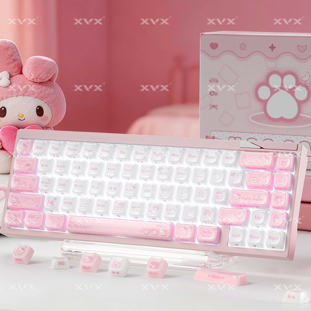 XVX猫猫美乐蒂键帽果冻侧刻MAO粉白可爱女生磁轴机械键盘帽ev63