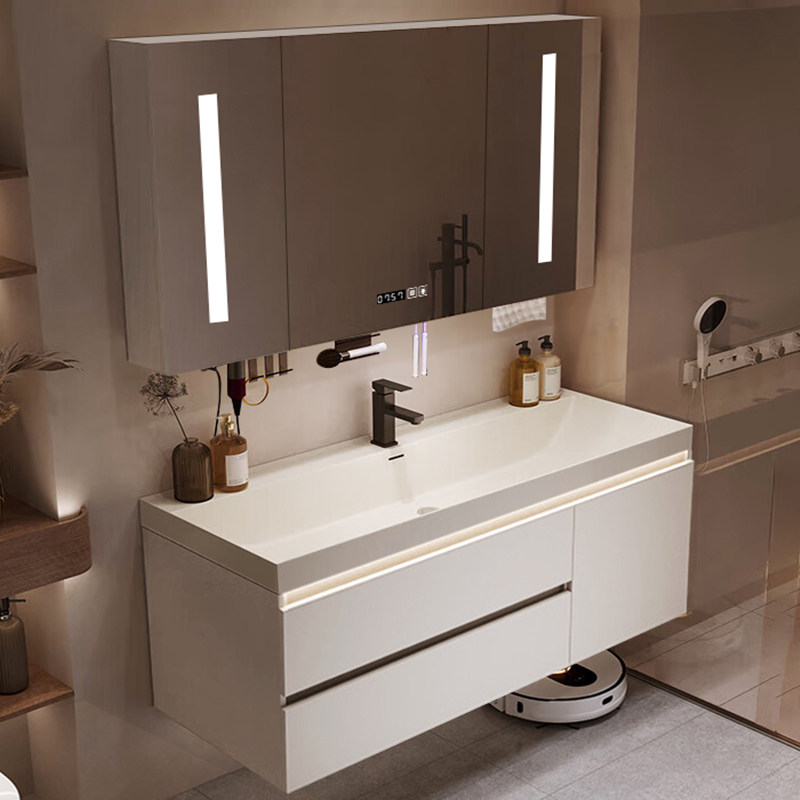 鎏金石一体台盆浴室柜组合实木多层免漆现代简约洗手台姿莱迪新款