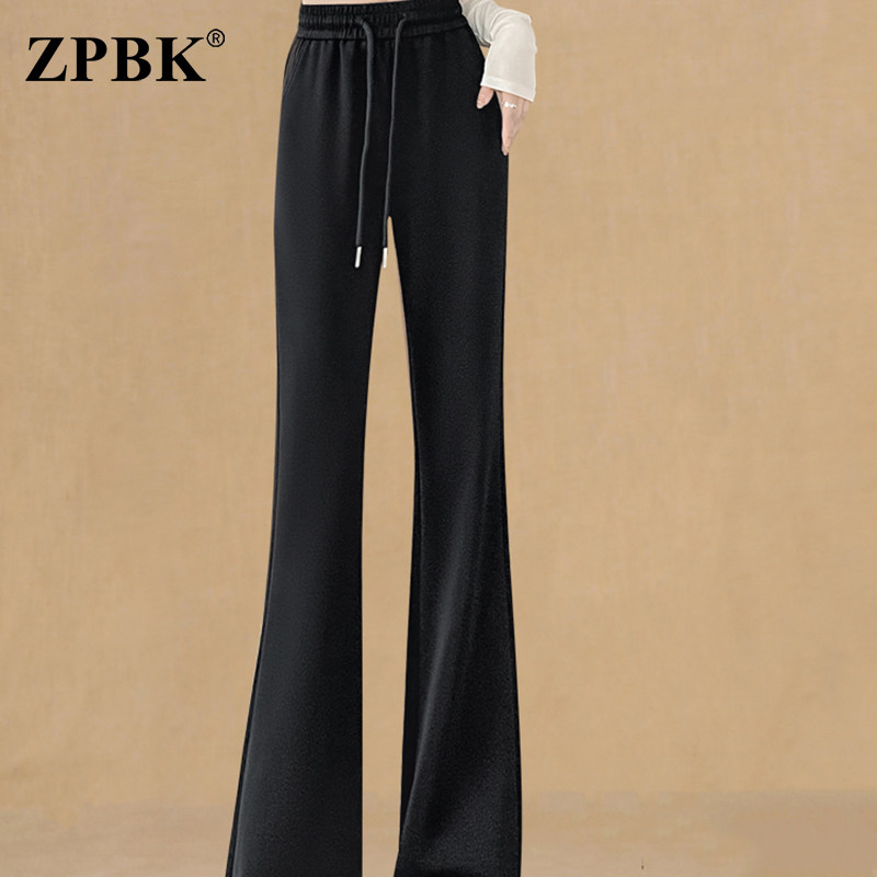 休闲垂感微喇运动裤女2025年秋季新款高腰显瘦松紧腰拖地喇叭裤子