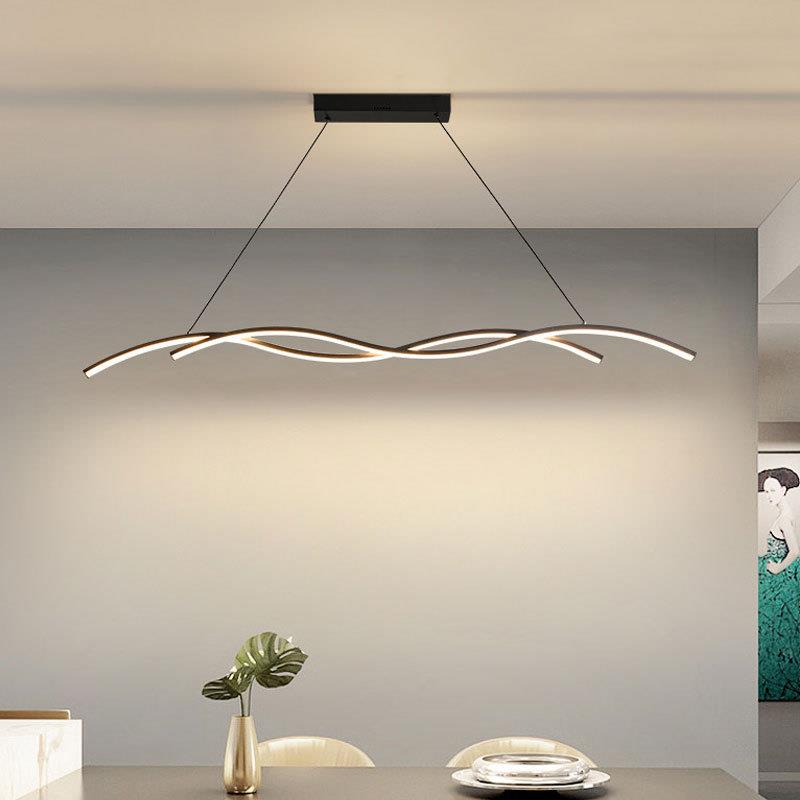 吊灯北欧波浪餐桌饭厅灯极简长条办公室吧台灯中山LED灯具