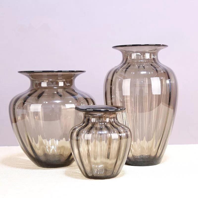 日式杂货咖啡色蓝色玻璃花瓶客厅样板房装饰品插花摆件