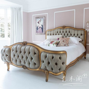 实木雕花1.8米双人床新古典卧室软包床法式 欧式 复古做旧橡木婚床
