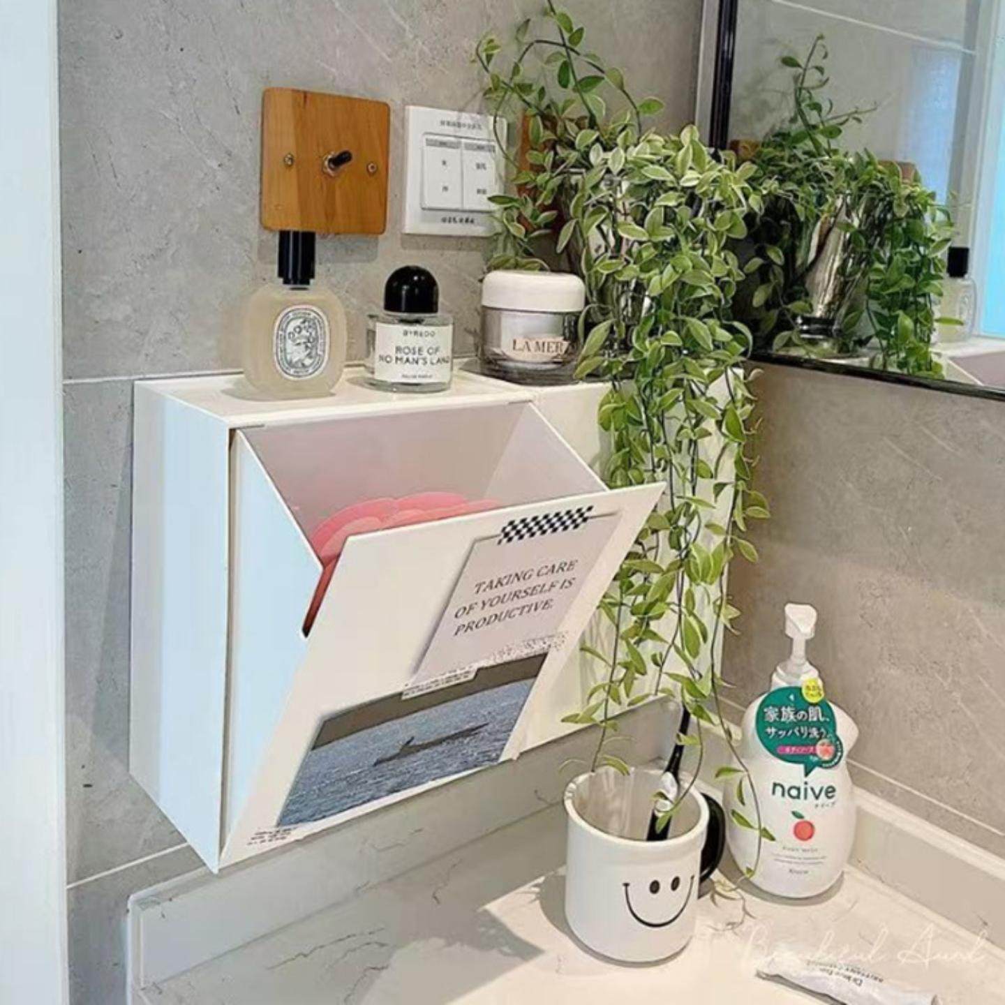 日式方形壁挂收纳盒免打孔卫生间浴室大号口罩卸妆棉收纳盒,收纳整理,壁式收纳盒,淘宝优惠券,粉丝福利购,淘宝优惠卷