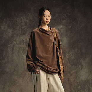 GongheRepub共和 双色荡领树纹极简松弛 抽褶垂感新中式长袖上衣