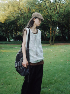 Gonghe Repub共和 纯手工钩织镂空无袖叠穿蕾丝背心 透气宽松复古