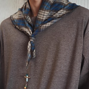 GongheRepub「沙洲」磨毛提花格子三角巾 百搭挂坠头巾腰巾配饰