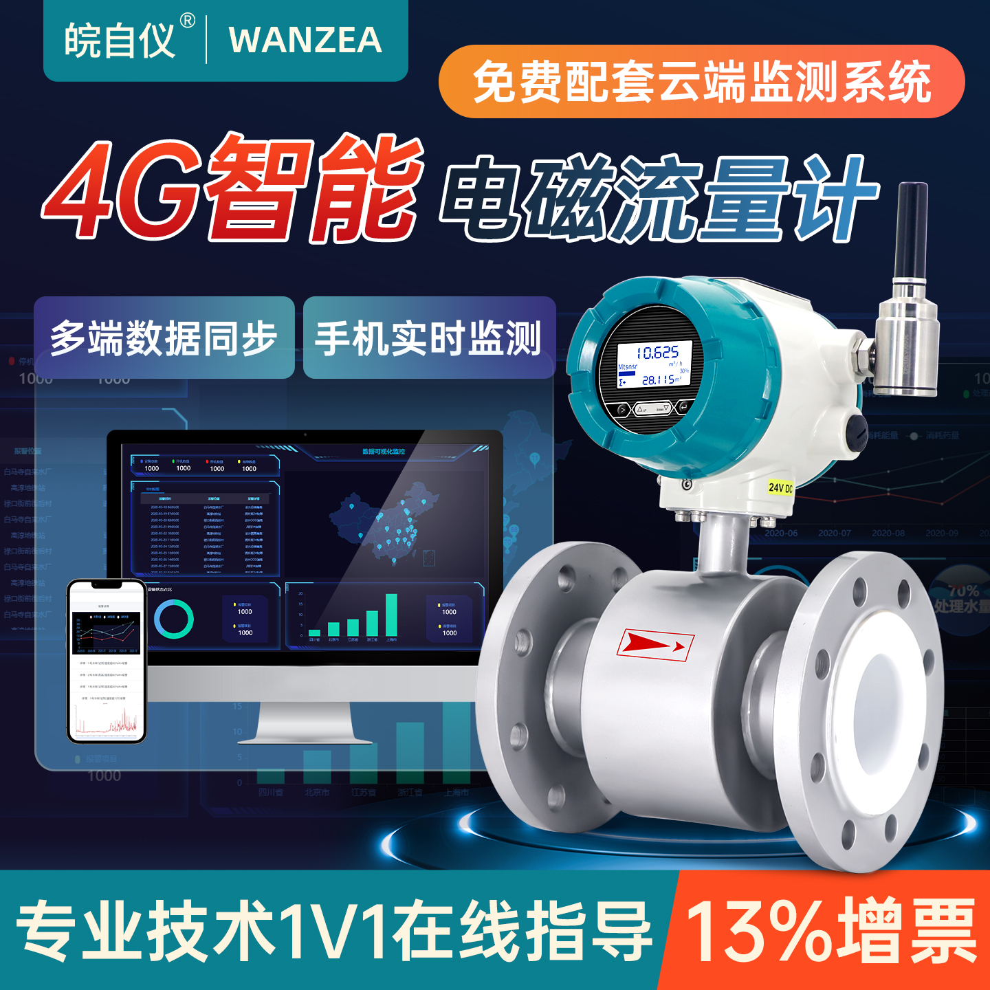 皖自仪电磁流量计无线远传4G