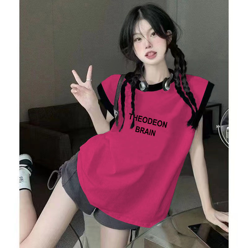 美式潮印花坎肩背心女士装t恤宽松百搭设计感拼接慵懒风无袖上衣