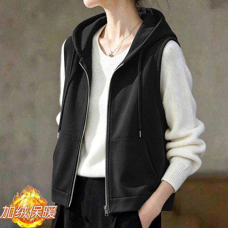 2026新款连帽无袖加绒马甲外套女