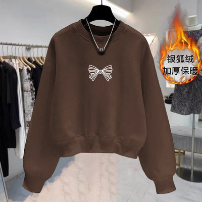 简约短款外套印花华棉休闲圆领设计感加绒/不加绒小个子女士卫衣