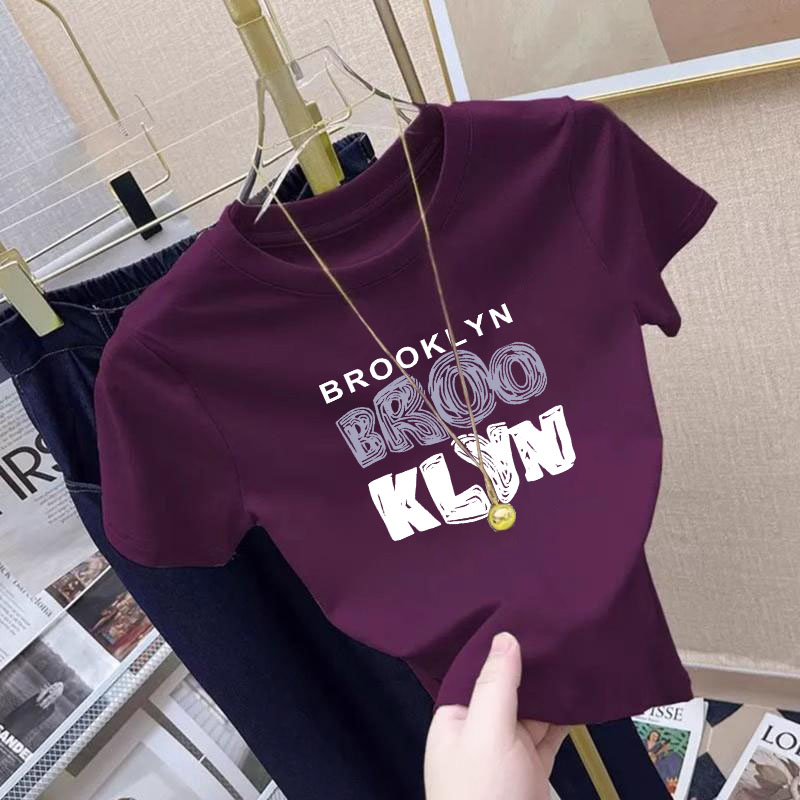 纯棉短袖洋气设计感t恤女夏季圆领2025新款休闲印花显瘦短款上衣