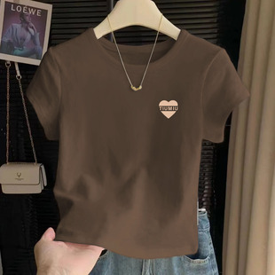 纯棉t恤女短袖2025年新款夏装短款正肩设计感小众显瘦时尚上衣服