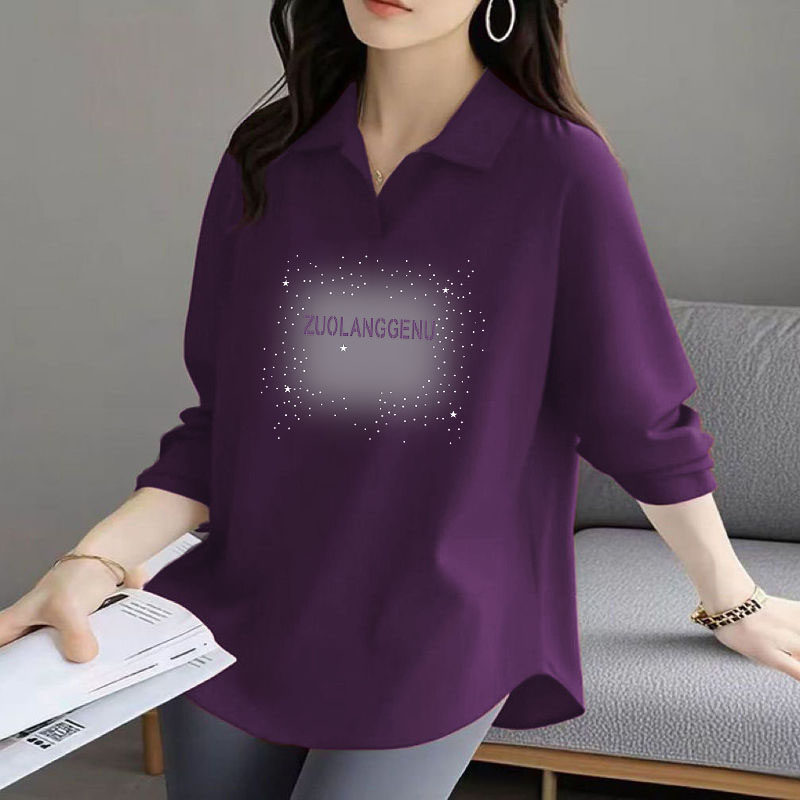 长袖POLO衫女士秋季新款100%纯棉宽松不规则下摆简约减龄时尚T恤