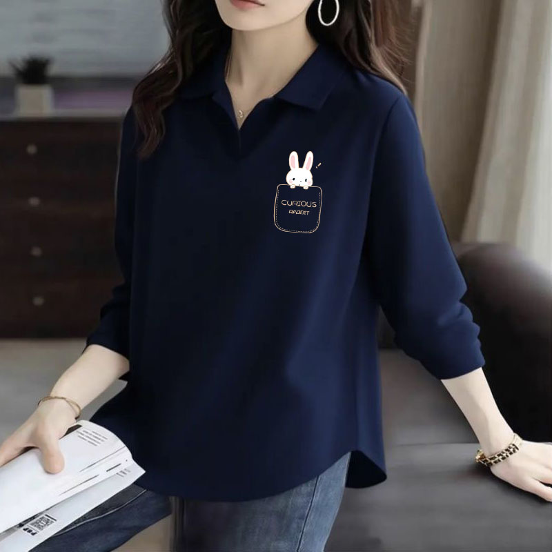 纯棉洋气设计感POLO衫女2025春秋新款简约长袖不规则百搭翻领上衣