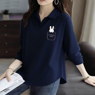 不规则百搭翻领上衣 简约长袖 纯棉洋气设计感POLO衫 女2025春秋新款