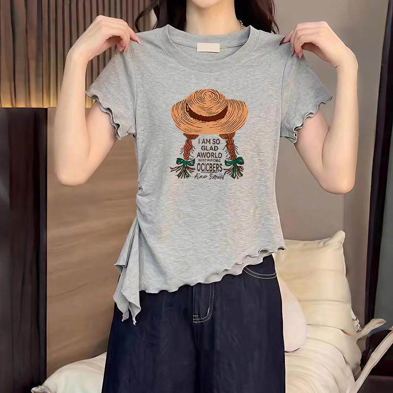 不规则灰色短袖T恤女夏2026夏季