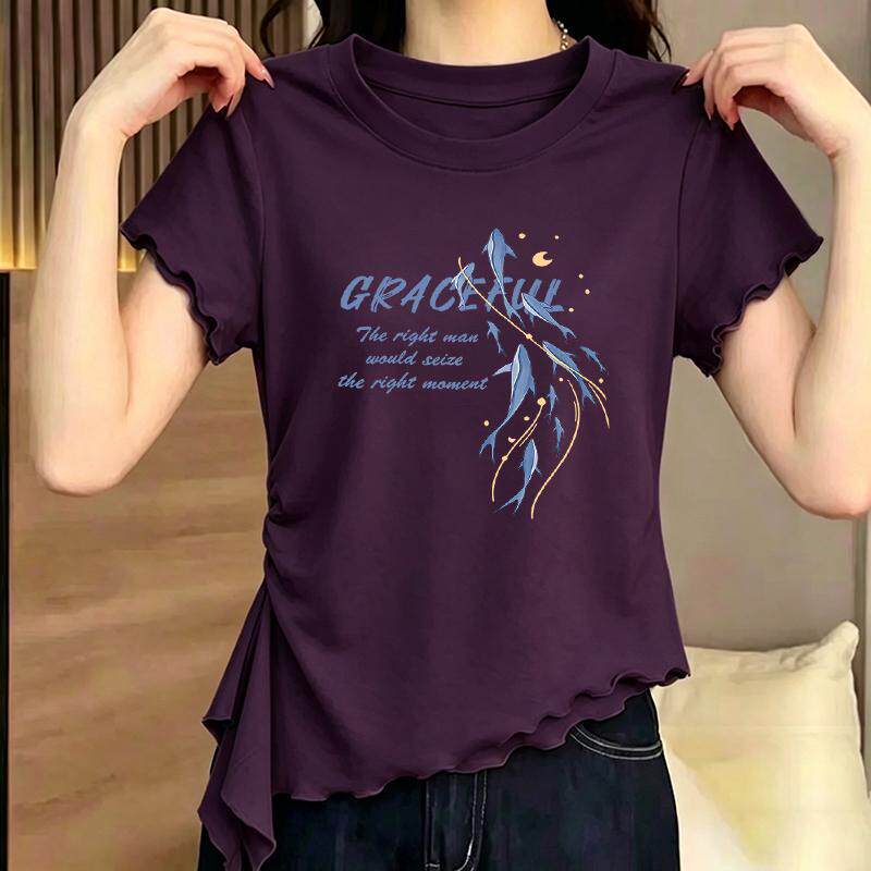 夏季短款小众圆领新款短袖T恤女