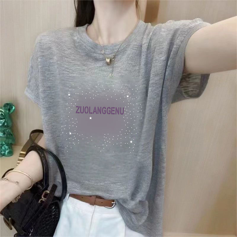 2025夏季新款雪花棉百搭T恤女印花宽松大码垂感圆领薄款短袖上衣