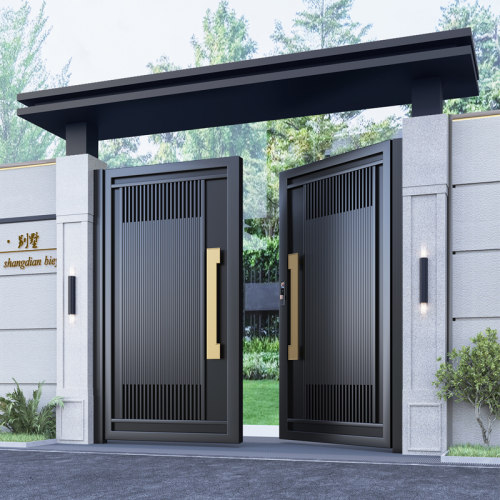 铝合金大门别墅门铁艺庭院门楼农村自建房花园门头双开不锈钢电动