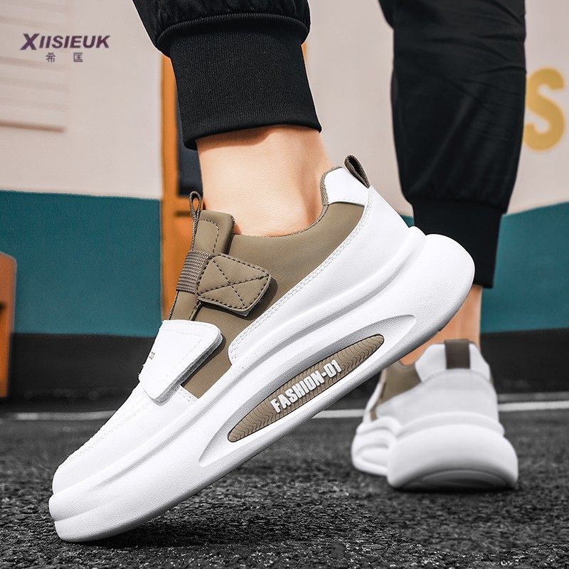 不用鞋带鞋子男秋冬季男生增高板鞋魔术贴懒人厚底学生休闲运动鞋