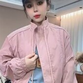 时尚 港风立领短款 外套女2025春季 韩版 新款 百搭显瘦小个子夹克上衣