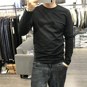 修身 2021秋季 弹力棉舒适有型帅 T恤纯色净版 打底衫 新款 男亮色长袖