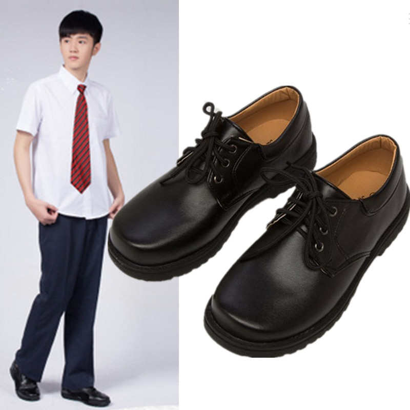深圳中学指定中男童软底学生校鞋演出礼J仪校鞋男孩小大童黑色皮