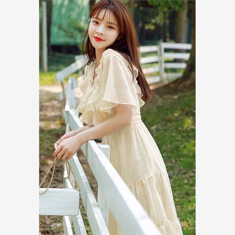 雪纺超仙连衣裙2025年新款小清新收腰裙子女夏温柔风初恋仙女长裙