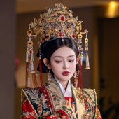 新娘头饰景泰蓝长流苏明制汉服古典汉服婚礼中式 古风大气凤冠发饰