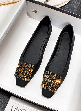 法式方头b鞋女软皮2023新款软底鞋子春秋黑色平底鞋大尺码41一43