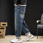 男2024新款 大码 宽松直筒裤 弹力牛仔裤 子男士 潮牌长裤 浅色男裤 春秋