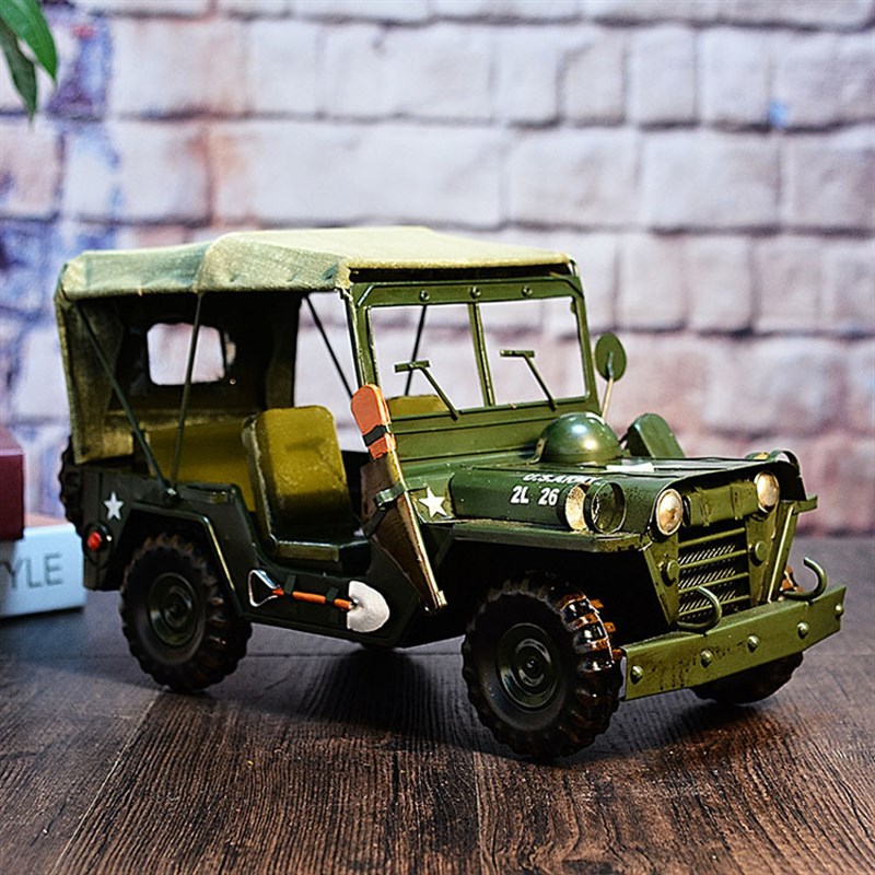 复古敞篷军车模摆件铁艺汽车模型酒吧陈列品家居软装摄影道具
