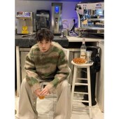 慵懒风马海毛高级感情侣针织衫 复古美式 撞色条纹毛衣男秋冬款 外套